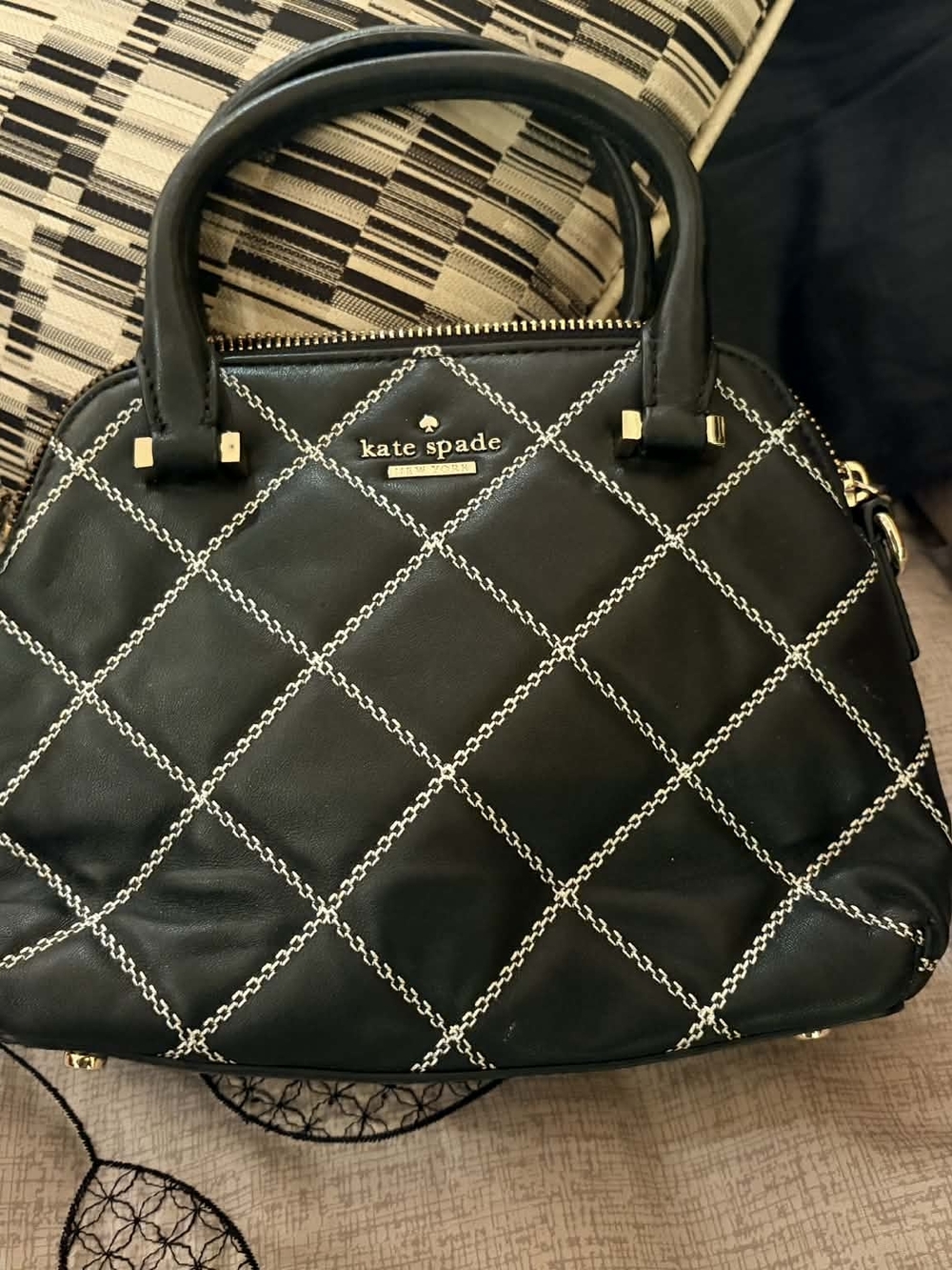 New Condition kate spade Mini Black Quilted Chain-Stitch Dome Satchel